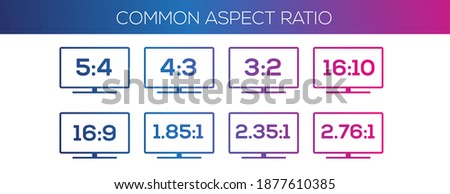 TV, monitors and Screen Aspect ratio icons, widescreen and standard monitors, icons set.