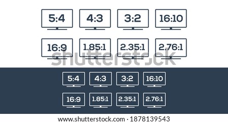 TV, monitors and Screen Aspect ratio icons, widescreen and standard monitors, icons set.