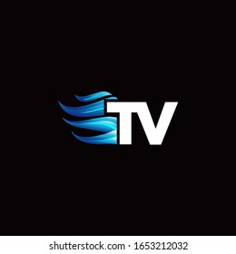 TV monogram logo with blue fire style design template