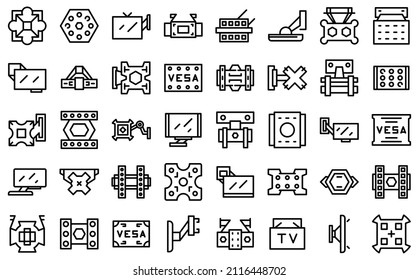 TV mount icons set outline vector. Wall bracket. Arm panel