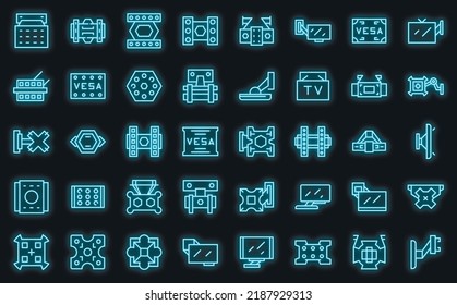 TV mount icons set outline vector. Wall bracket. Arm panel vector neon