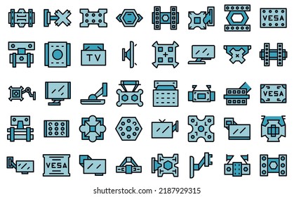 TV mount icons set outline vector. Wall bracket. Arm panel
