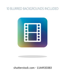 tv with movie strip. Colorful logo concept with simple shadow on white. 10 different blurred backgrounds included