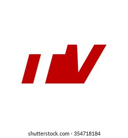 TV negative space letter logo red