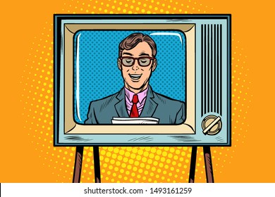 TV news anchor. Pop art retro vector illustration drawing