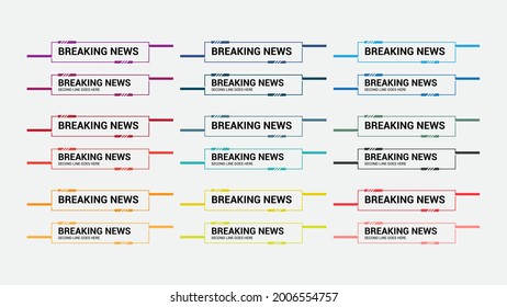 TV News Bar Set Vector. Streaming Video News Sign. Breaking, Sports News. Interface Sign. Isolated Illustration