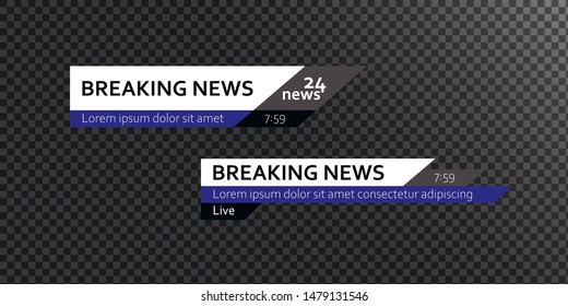 Tv news bars. Breaking news template banner. Vector illustration