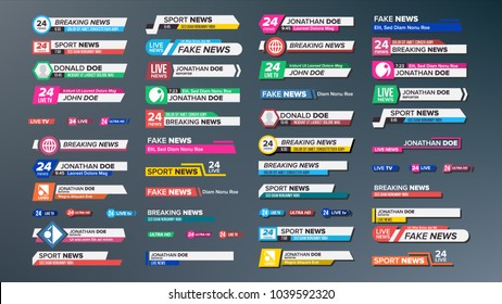 TV News Bars Set Vector. Streaming Video News Sign. Breaking, Sport News. Interface Sign. Isolated Illustration
