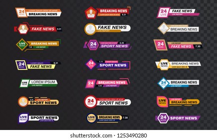 TV News Bars Set Vector, Streaming Video News Sign, Breaking, Sport News. Interface Sign. Isolated vector Illustration