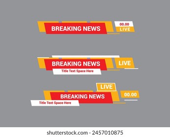 TV Noticias Bares Set Vector. Noticias de última hora en el tercio inferior. Video Noticias Streaming Noticias deportiva.
