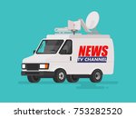 TV News  car with equipment on the roof. Van on isolated background. Vector illustration in a flat style