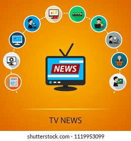 Tv news flat icons concept. Vector illustration. Element template for design.