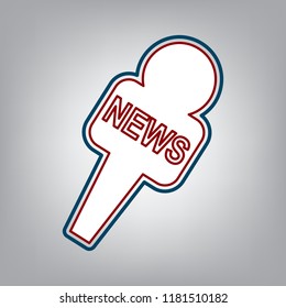 TV news microphone sign illustration. Vector. Dark red, transparent and midnight green stroke of white icon at grayish background.