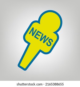 TV news microphone sign illustration. Icon in colors of Ukraine flag (yellow, blue) at gray Background. Illustration.
