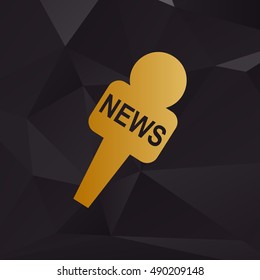 TV news microphone sign illustration. Golden style on background with polygons.
