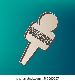 TV news microphone sign illustration. Vector. Icon printed at 3d on sea color background.