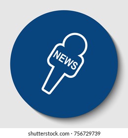TV news microphone sign illustration. Vector. White contour icon in dark cerulean circle at white background. Isolated.