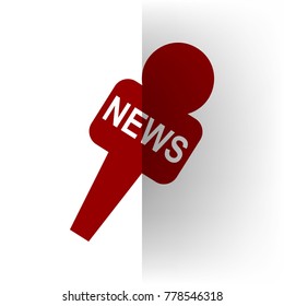 TV news microphone sign illustration. Vector. Bordo icon on white bending paper background.