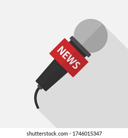 Tv News Microphone Sign with shadow, Vector Illustration