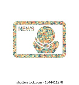 TV news with speaker. Colored mosaic with polygons