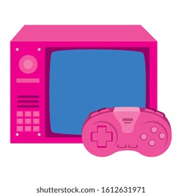 tv of nineties with control game isolated icon vector illustration design