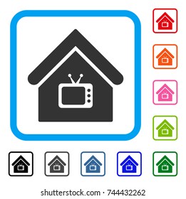 TV Office icon. Flat gray pictogram symbol inside a blue rounded square. Black, gray, green, blue, red, orange color versions of TV Office vector. Designed for web and application user interface.