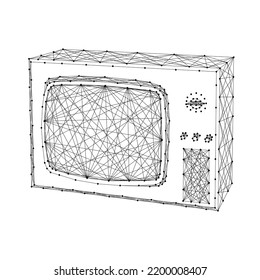 TV antigua con pantalla de kinescopio, televisión, de líneas y puntos abstractos futuristas polígonos negros. Concepto de polos bajos. Ilustración vectorial.