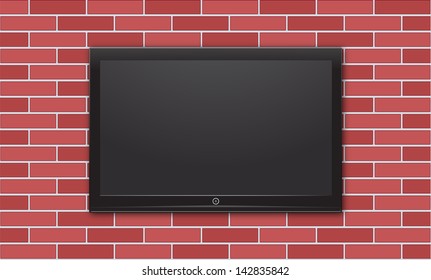 tv on brick wall