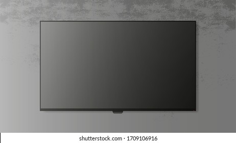 TV auf grauem Beton. Realistische Vektorillustration.