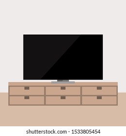 TV on the nightstand. Interior items. Flat vector illustration.