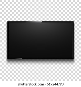 TV on transparent background. Black screen. Monitor. Vector illustration.