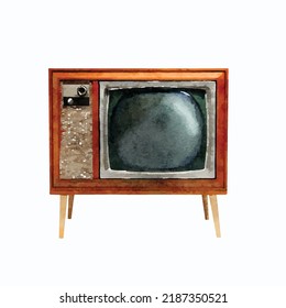 Tv de fondo blanco. Imagen vectorial retro de tv. Vieja televisión. Foto de caricatura de televisión. Tubo vintage. Estilo retro. Televisión de época. Dibujo de acuarela. Imagen para logo, tarjeta de felicitación y diseño.