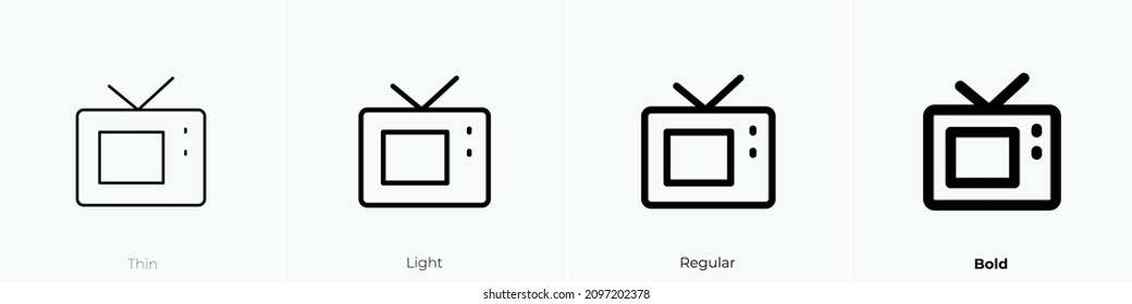 tv one icon. Thin, Light Regular And Bold style design isolated on white background