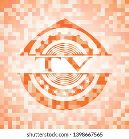 TV orange mosaic emblem. Vector Illustration. Detailed.