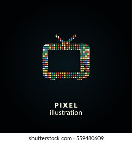 TV - pixel icon. Vector Illustration. Design logo element. Isolated on black background. It is easy to change to any color.