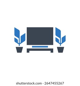Ícone TV com plantas em ambos os lados