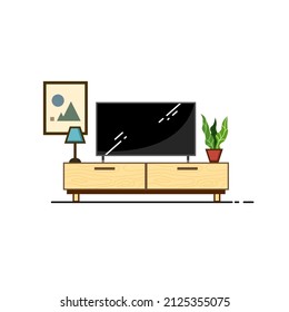 The TV and plants are placed on the table in the living room.