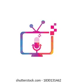 Diseño del logo vectorial del podcast de televisión. Icono de podcast de televisión. Concepto del logotipo del podcast de vídeo digital.	