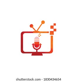Diseño del logo vectorial del podcast de televisión. Icono de podcast de televisión. Concepto del logotipo del podcast de vídeo digital.	