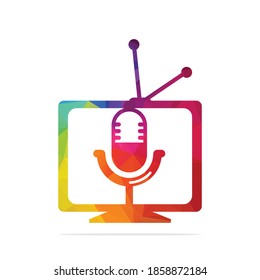 Diseño del logo vectorial del podcast de televisión. Icono de podcast de televisión. Concepto del logotipo del podcast de vídeo digital.