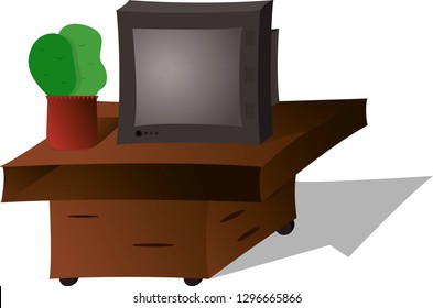 TV and pot with a flower on the bedside table vector