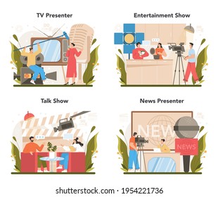 TV presenter concept set. Television host in a studio doing a show.