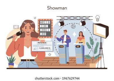 TV presenter concept. Television host in studio. Broadcaster