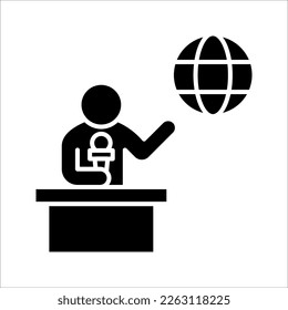 TV presenter linear icon. News reporter with microphone. Can be used for topics like news agency, report, broadcast, press conference. vector illustration