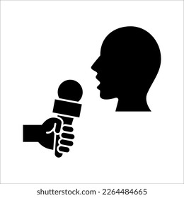 Icono lineal del presentador de TV. Reportero de noticias con micrófono. Se puede usar para temas como agencias de noticias, reportes, transmisiones, conferencias de prensa. ilustración vectorial
