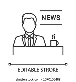 TV presenter linear icon. Newscaster. Thin line illustration. Morning news. Contour symbol. Vector isolated outline drawing. Editable stroke