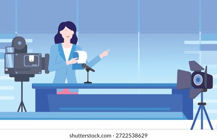 Apresentador de TV falando ao vivo no ar