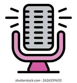 Tv presenter studio microphone icon. Outline tv presenter studio microphone vector icon color flat isolated