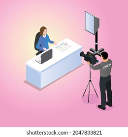 TV production 3d isometric vector illustration concept for banner, website, landing page, ads, flyer