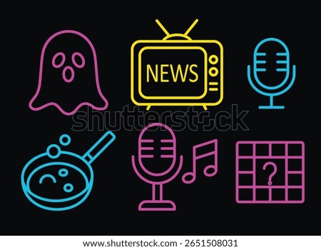 TV Program Genre Neon Style Icons